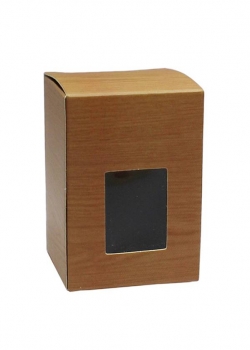 Kartonschachtel mit Sichtfenster 45x45x65mm in Holzstruktur